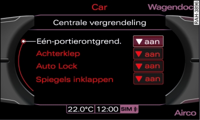 Scherm: Menu centrale vergrendeling